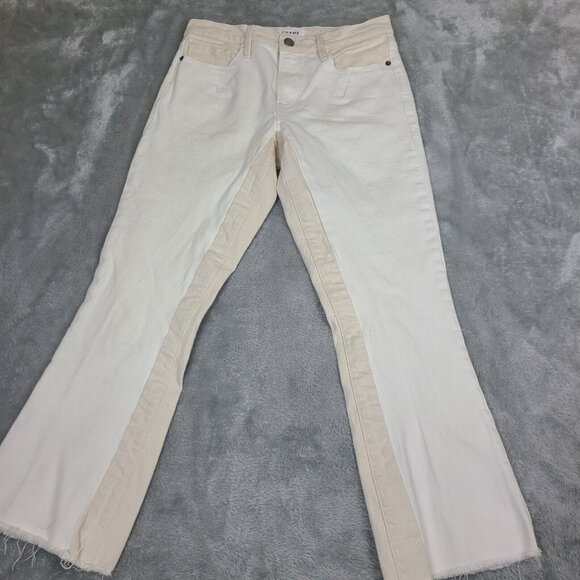 FRAME Le Crop Mini Boot in Multi White Ecru‎ Bootcut Stretch Jeans Size 28 - Picture 1 of 9